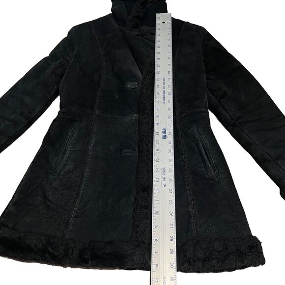 Vintage Steve Madden Leather Coat Small Black Fur Lined Y2K Suede Jacket - Picture 5 of 16